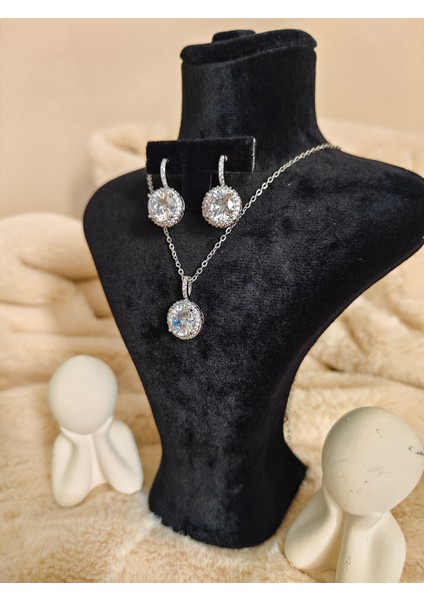 Zirkon Taşlı Silver Çelik Kolye & Küpe Seti indirimleri