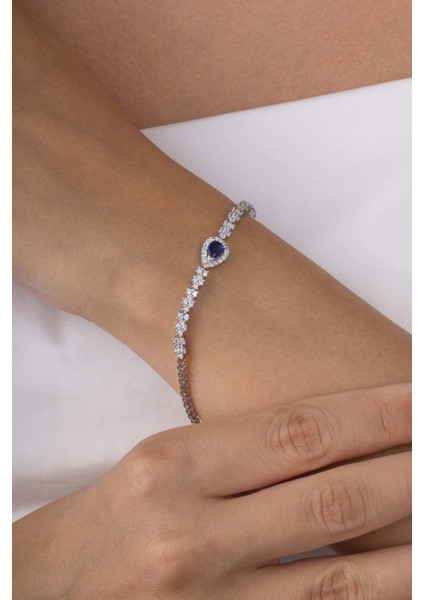 Safir Taşlı Damla Motifli Rodyum Kaplama Gümüş Bileklik modelleri