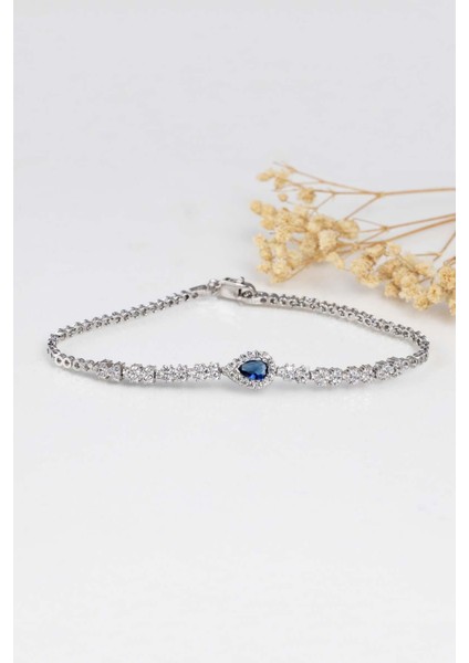Safir Taşlı Damla Motifli Rodyum Kaplama Gümüş Bileklik fırsatları