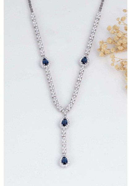 Safir Taşlı Damla Motifli Rodyum Kaplama Gümüş Kolye fırsatları