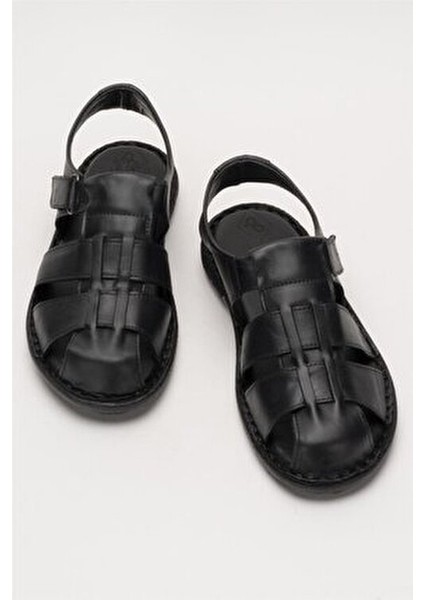 Erkek Hakiki Deri Yazlık Hafif Günlük Ayakkabı Sandalet SİYAH