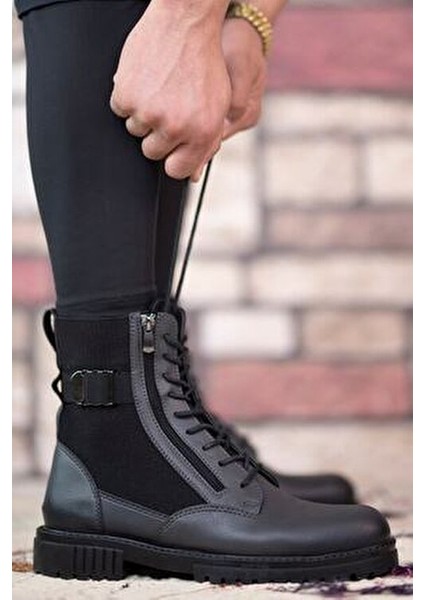 Füme Erkek Bot Ortapedik İç Taban ve Fermuarlı Kapanma ile Rahat Kullanım