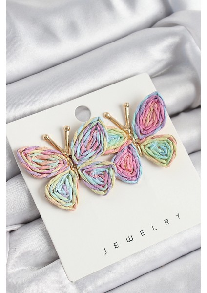Bfs Pirinç Rainbow Kelebek Model Gold Renk Kadın Hasır Küpe