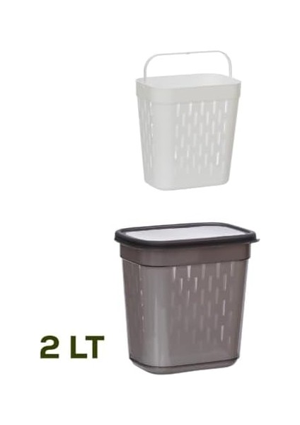 1045 2 Li Süzgeçli Turşuluk Zeytinlik Çok Amaçlı Dikdörtgen Saklama Kabı Seti - 2 Lt Füme fiyatları