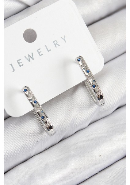 Bfs Pirinç Zirkon Taşlı Çiçek Desenli Model Gümüş Renk Kadın Küpe