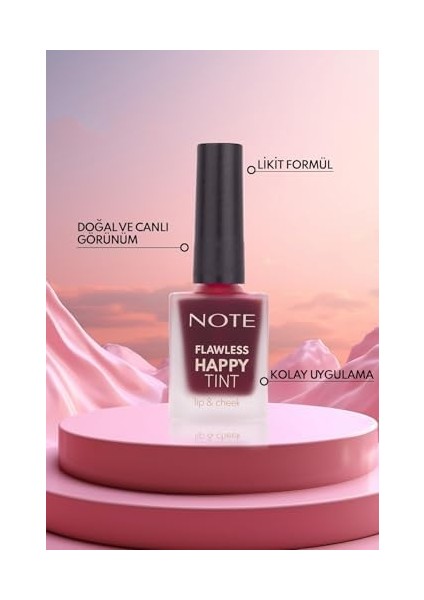 Note Flawless Happy Tint Lip & Cheek 02 Wild Cherry Dudak ve Yanak Renklendirici Likit Allık, Mor fiyatları