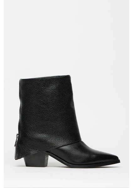 Siyah Kadın Fermuarlı Sivri Burun Kalın Topuklu Kışlık Bot fiyatları