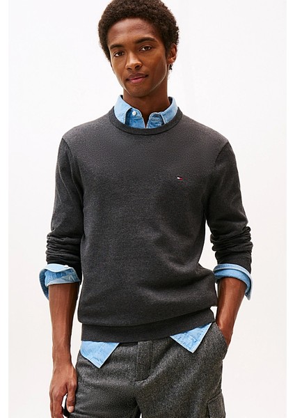 Erkek Regular Fit Bisiklet Yaka Kazak - Antrasit