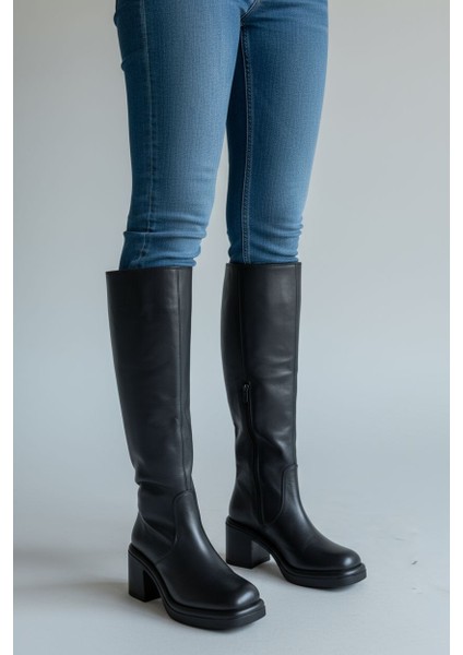 Cassido C1235 Hakiki Deri 6 cm Topuk Kadın Diz Altı Siyah Çizme fırsatları