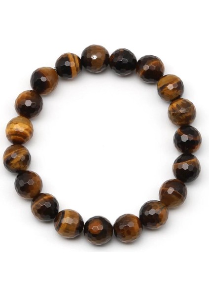 Kaplan Gözü Doğal Taş Bileklik 10 mm Fasetli Yuvarlak Kesim