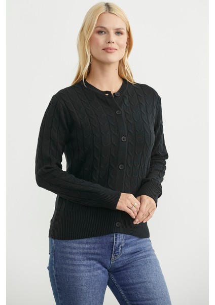 Düğmeli Sıfır Yaka Triko Hırka - Siyah fiyatları