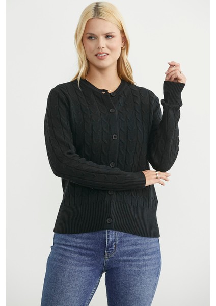 Düğmeli Sıfır Yaka Triko Hırka - Siyah indirimleri