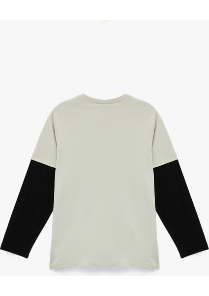 Pamuklu Uzun Kollu Bisiklet Yaka Baskılı Tişört fiyatları