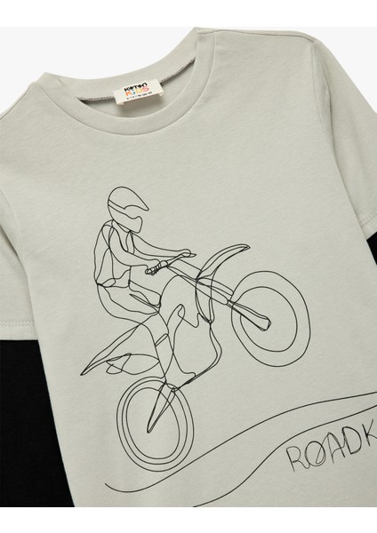 Pamuklu Uzun Kollu Bisiklet Yaka Baskılı Tişört modelleri