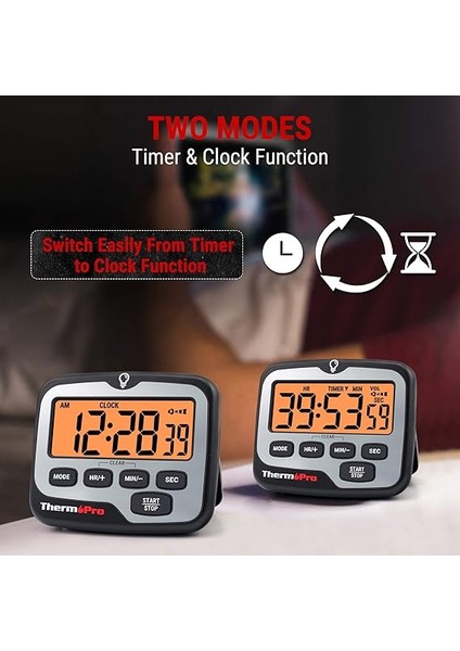 TM01 Dijital Mutfak Zamanlayıcısı, Geri Sayım ve Kronometre, Ayarlanabilir Sesli Alarm ve Geniş Arkadan Aydınlatmalı LCD Ekranlı Manyetik Zamanlayıcı Saat modelleri