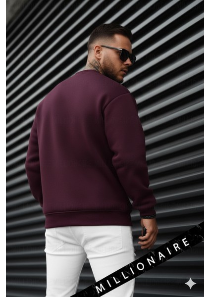 Erkek Bordo Koyu Vişne Çürüğü Basic 0 Sıfır Yaka Baskısız Düz Oversize Salaş Bol Kesim Sweatshirt modelleri