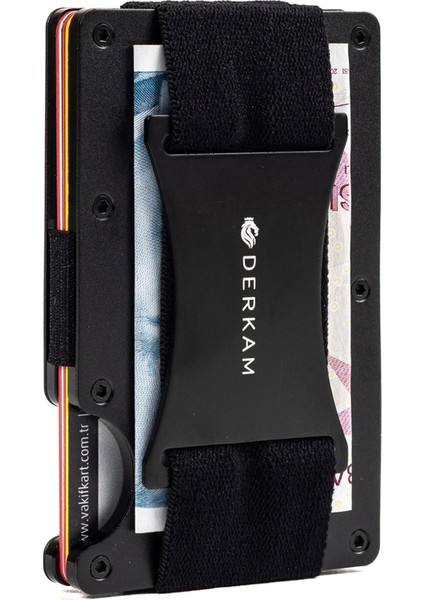 Derkam Minimalist Cüzdan & Kartlık - Erkek Kartlık | RFID Korumalı Alüminyum Kartlık | T- Black