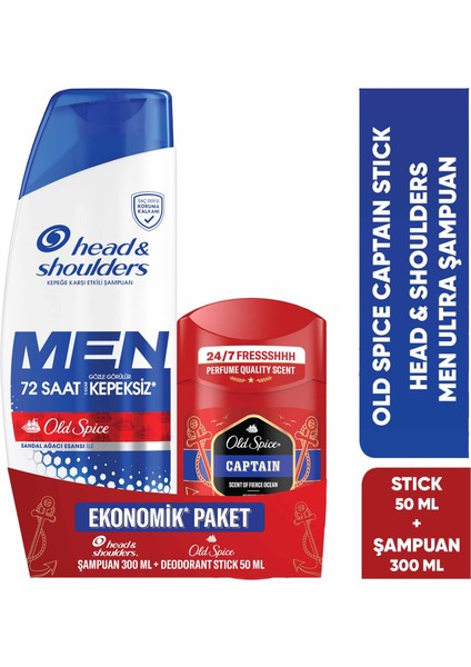 H&S Men Ultra Old Spice Kepek Karşıtı Şampuan 300 ml+OS Captain Erkek Deodorant Stick 50 ml