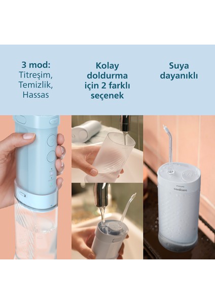 Sonicare Ağız Duşu HX3333/24 - 360° Başlık + Yedek Başlık , 200 Ml, 14 Gün Şarj Süresi , Taşınılabilir