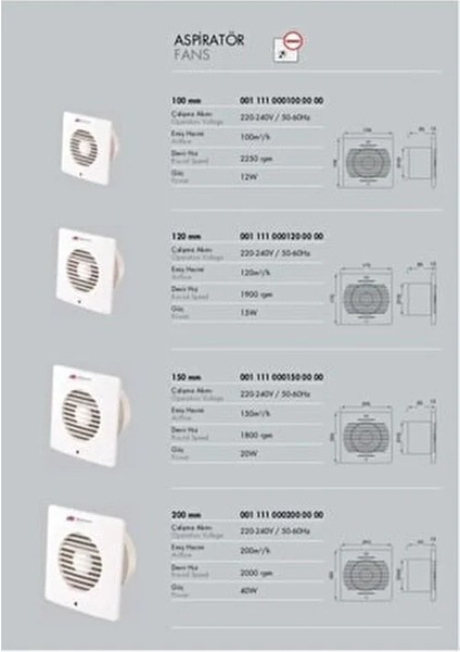 Banyo ve Mutfak Aspiratörü Beyaz Renk 100 mm Kolay Montaj Özelliği ile fiyatları