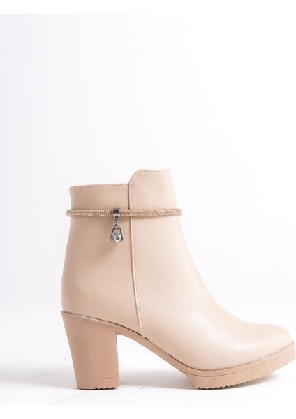 Arıa Fermuarlı Ortopedik Taban Taşlı Topuklu Kadın Bot Ctt - Ten indirimleri