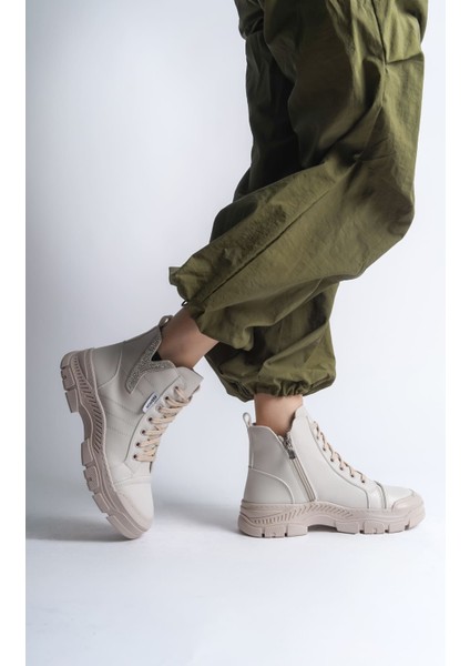 Amber Bağcıklı Fermuarlı Ortopedik Taban Kadın Bot Ckt - Krem fiyatları