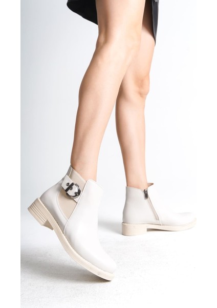 Luna Fermuarlı Lastikli Ortopedik Taban Topuklu Kadın Bot Ckt - Krem fiyatları