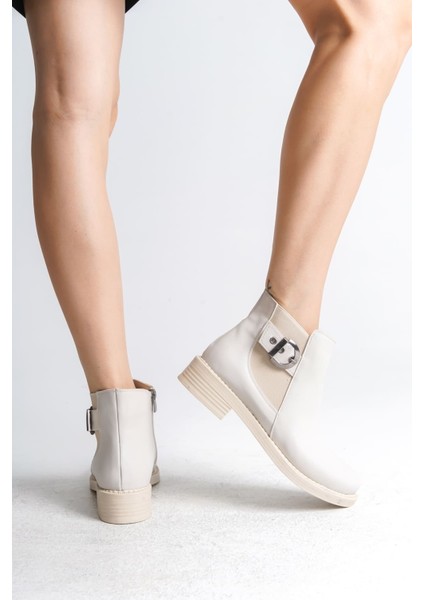 Luna Fermuarlı Lastikli Ortopedik Taban Topuklu Kadın Bot Ckt - Krem modelleri