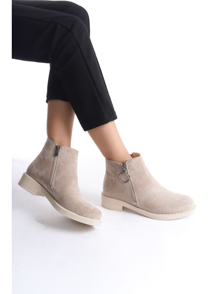 Margaret Fermuarlı Ortopedik Taban Topuklu Süet Kadın Bot Stt - Ten