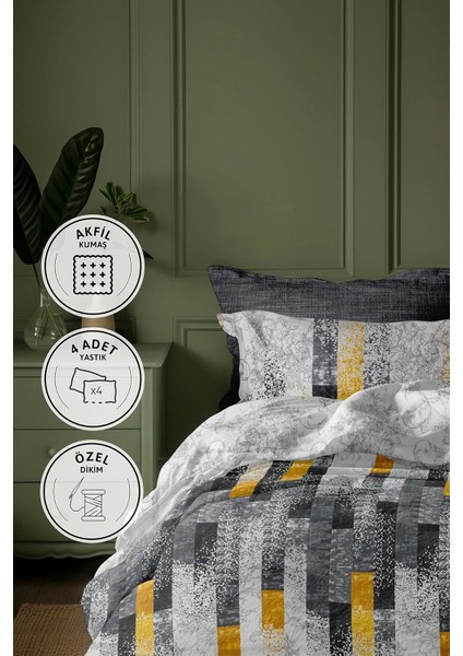 Pamuk Çarşaflı Çift Kişilik Nevresim Takımı - Sarı
