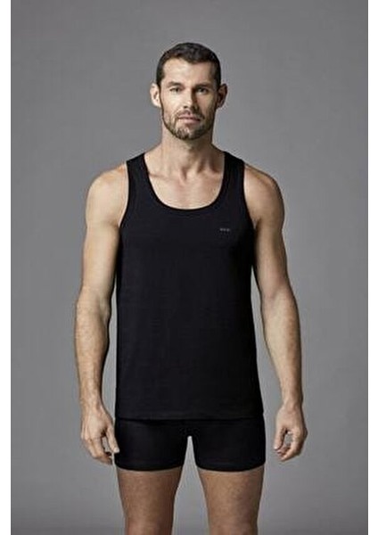 Siyah 2' li Geniş Yaka Penye Erkek Atlet modelleri