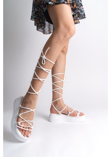 Samantha Bilekten Bağlamalı Ortopedik Taban Kadın Terlik Cbt - Beyaz