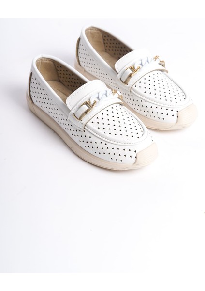 Lızy Bağcıksız Ortopedik Rahat Taban Kalp Desenli Kadın Babet Ayakkabı Ckt - Beyaz modelleri