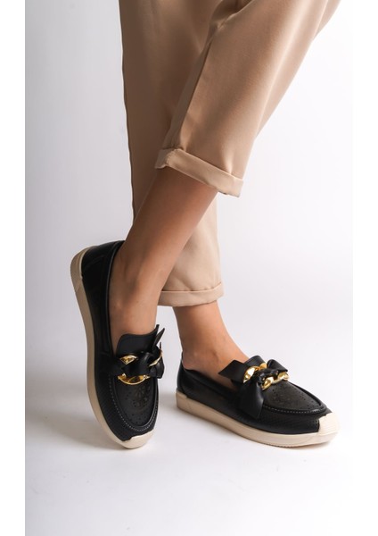 Lydıa Bağcıksız Ortopedik Rahat Taban Çiçek Desenli Kadın Babet Ayakkabı Ckt - Siyah