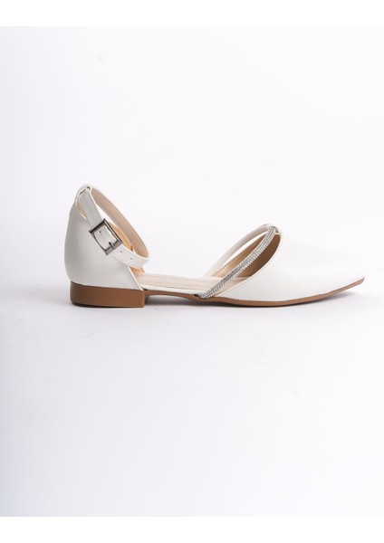 Monıca Tokalı Ortopedik Rahat Taban Taş Detaylı Kadın Babet Ayakkabı Ckt - Beyaz indirimleri