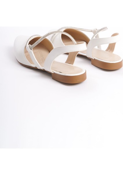 Hannah Lastikli Ortopedik Rahat Taban Taş Detaylı Kadın Babet Ayakkabı Ckt - Beyaz fırsatları
