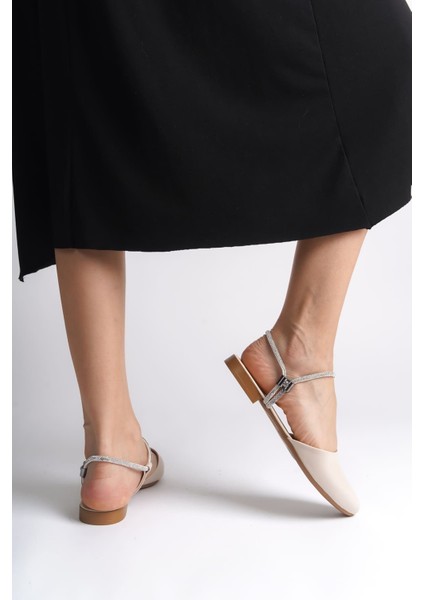 Arıana Lastikli Ortopedik Rahat Taban Bilekten Taş Detaylı Kadın Babet Ayakkabı Ckt - Krem fiyatları