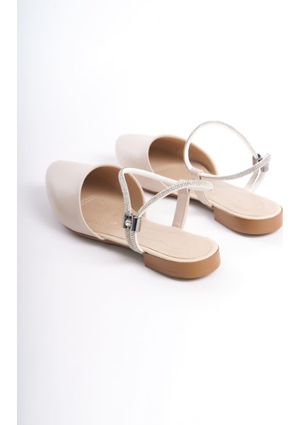 Arıana Lastikli Ortopedik Rahat Taban Bilekten Taş Detaylı Kadın Babet Ayakkabı Ckt - Krem fırsatları