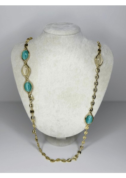 14K Renginde Mavi ve Beyaz Sedef Yansımalı Gold Kolye