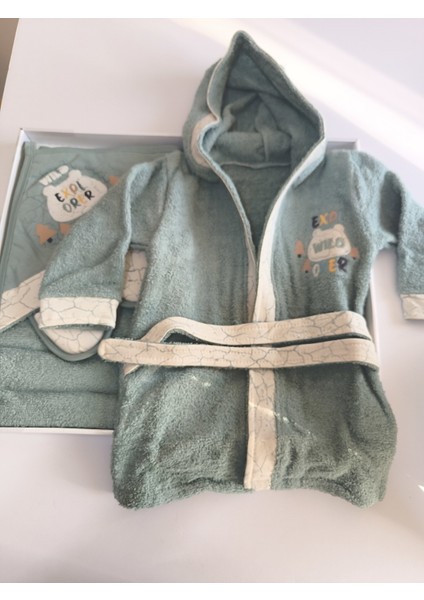 5'li Bornoz Seti 0-2 Yaş % 100 Organik Pamuk (Bornoz+Banyo Havlusu+Banyo Kesesi+Kemer+Terlik)