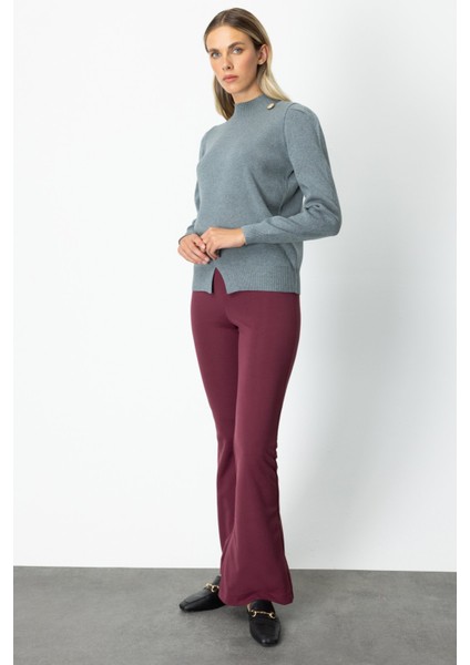 Kadın Dik Yaka Düğme Detaylı Kazak 65331 Gri modelleri