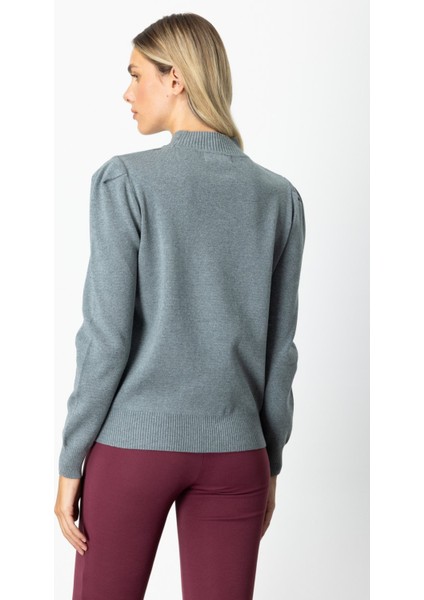 Kadın Dik Yaka Düğme Detaylı Kazak 65331 Gri fırsatları