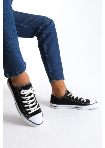 JY0422 Luke Bağcıklı Keten Kumaş Erkek Günlük Sneaker Ayakkabı Kbt - Siyah