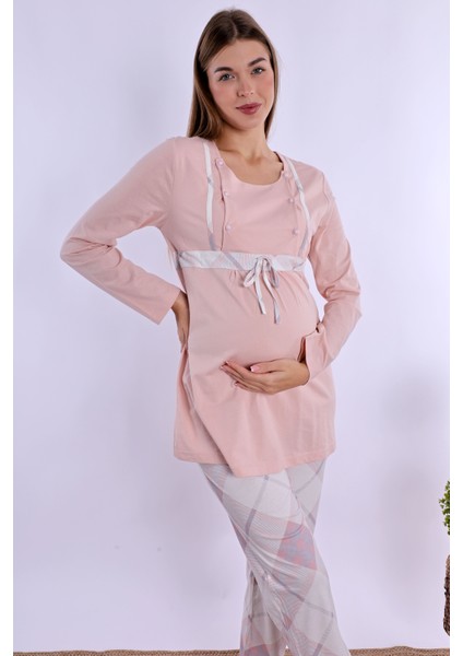 Pudra %100 Pamuk Hamile Lohusa Pijama Takımı