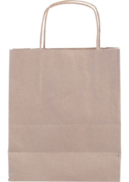 Kraft Kağıt Çanta 25 Adet 20x10x22 cm Büküm Saplı Doğal Renkli