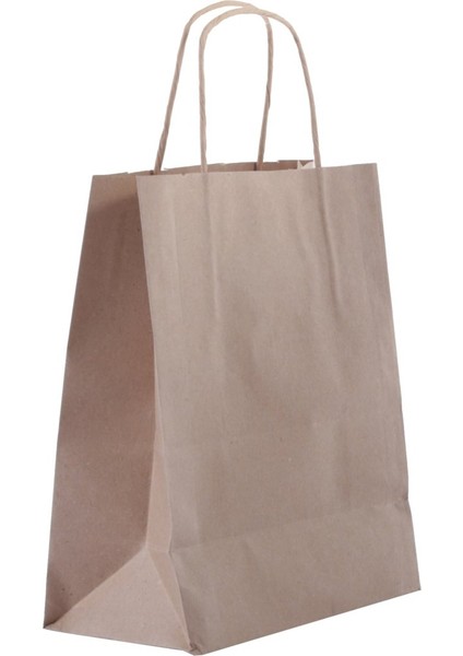 Kraft Kağıt Çanta 25 Adet 20x10x22 cm Büküm Saplı Doğal Renkli fiyatları