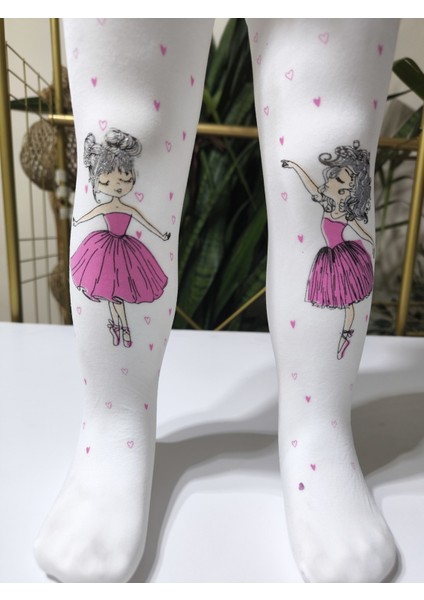 Kız Bebek Çocuk Külotlu Çorap Balerin Desenli Simli Beyaz Muz Çorap
