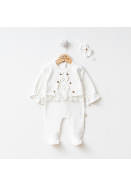 Kız Bebek Mevlütlük Tulum Bandanalı Dantelli