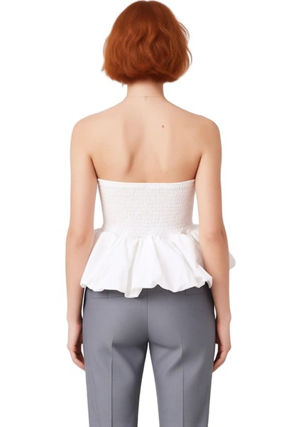 Kadın Straplez Peplum Detaylı Dokuma Kaliteli Şık Rahat Modern Zarif Günlük fırsatları