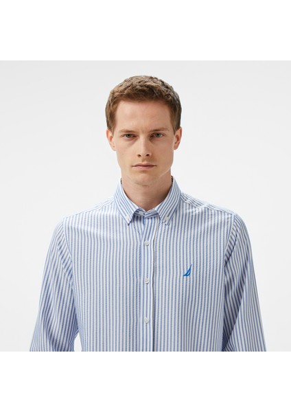 Erkek Mavi Classic Fit Çizgili Gömlek fırsatları